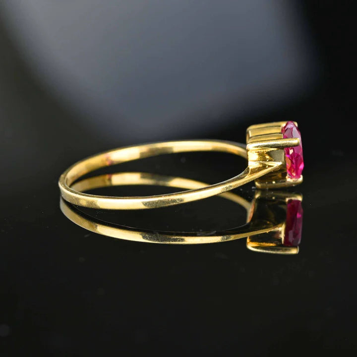 Vintage Heart Cut Ruby Promise Rings - 14k Gold Vermeil Art Deco Rings