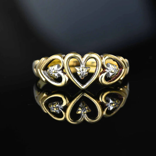 Triple Heart Shaped Vintage Gold Vermeil Engagement Rings