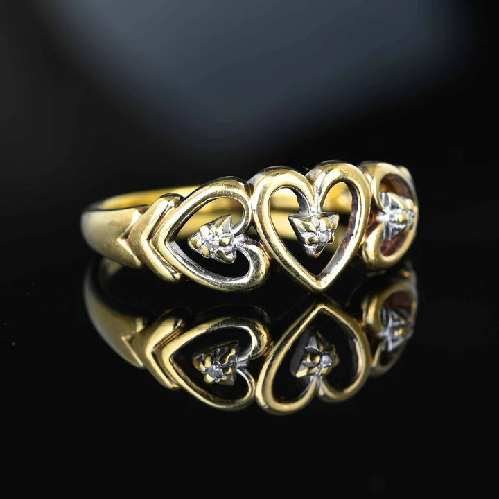 Triple Heart Shaped Vintage Gold Vermeil Engagement Rings