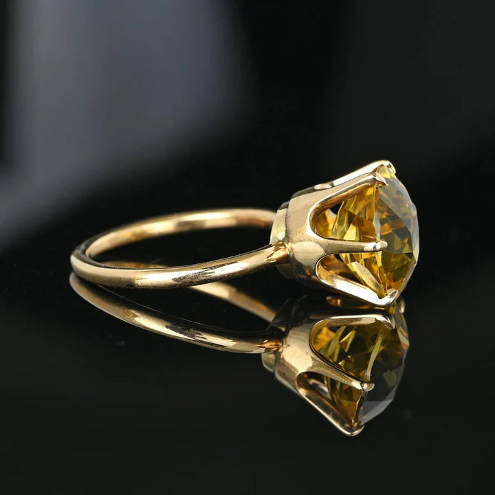 Vintage Round Cut Citrine Six Prong Solitaire Engagement Ring - 14k Gold Vermeil Ring
