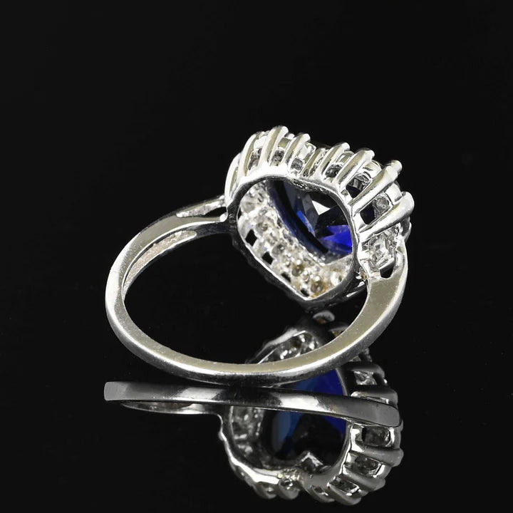 Unique Halo Set Heart Cut Sapphire Sterling Silver Engagement Ring