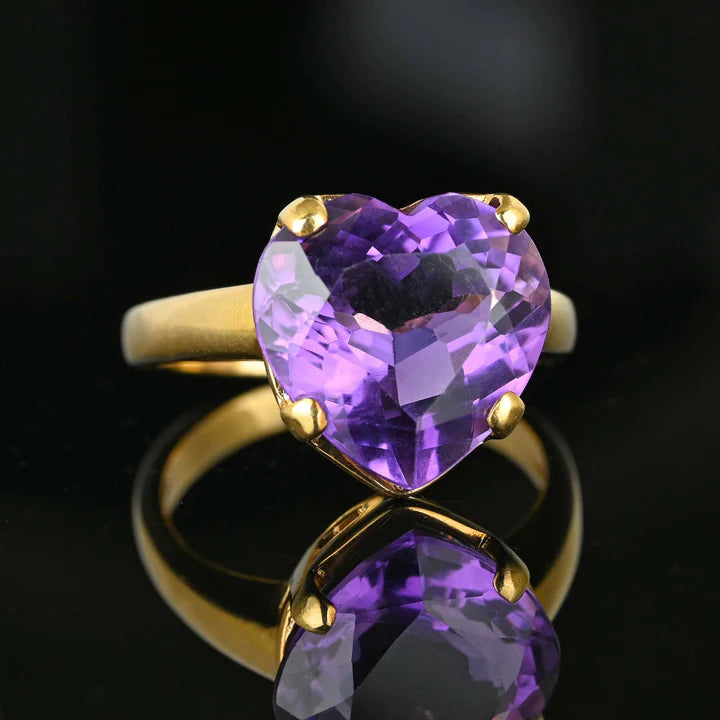 Natural Large Heart Cut Amethyst Cocktail Engagement Gold Vermeil Ring