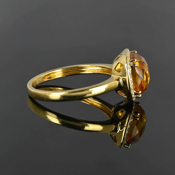 Anneaux halo de citrine coupés coussin naturel - Bague Vermeil en or 14 carats