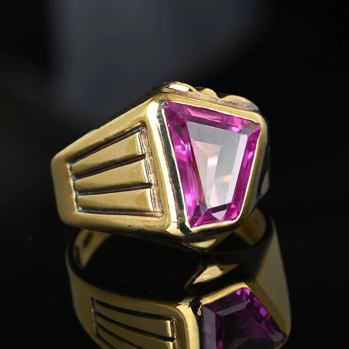 Vintage Fancy Cut Pink Sapphire Gold Vermeil Signet Solitaire Ring