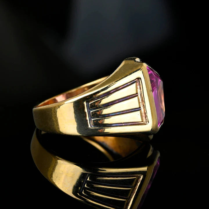 Vintage Fancy Cut Pink Sapphire Gold Vermeil Signet Solitaire Ring