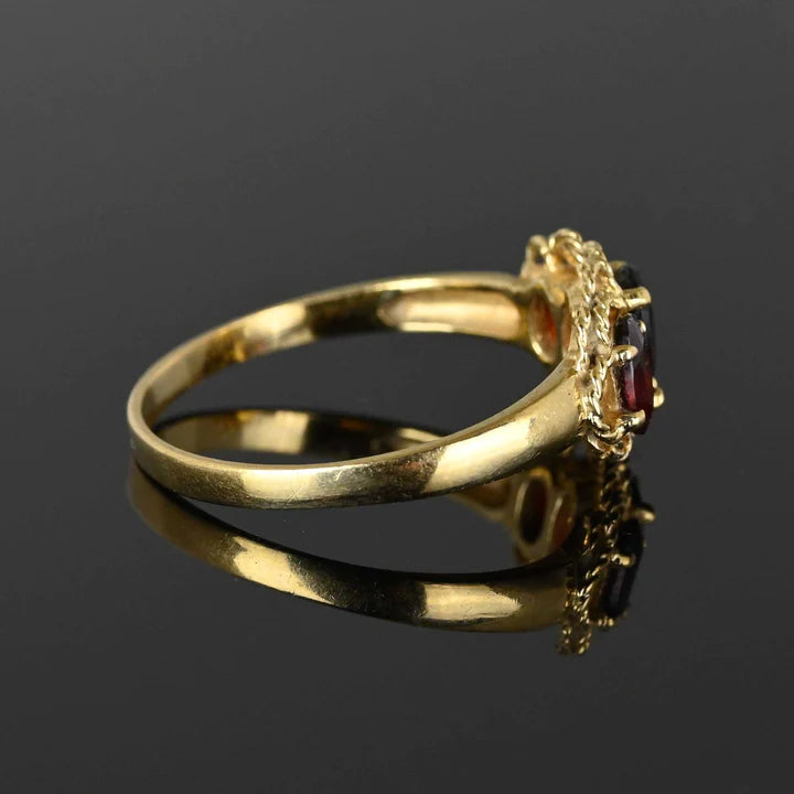 Natural Oval Cut Three Stone Garnet Half Eternity Vintage Rings - 14k Gold Vermeil Rings