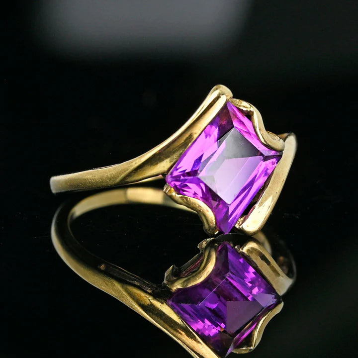 Vintage Emerald Cut Amethyst Bypass Engagement Rings - 14k Gold Vermeil Ring