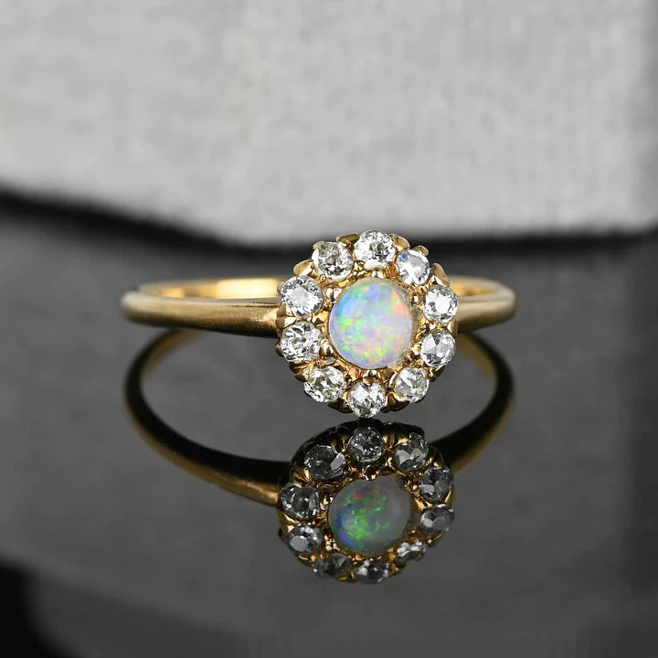 Ethiopian Opal Round Cut Halo Vintage Engagement Rings For Women - 14k Gold Vermeil Rings