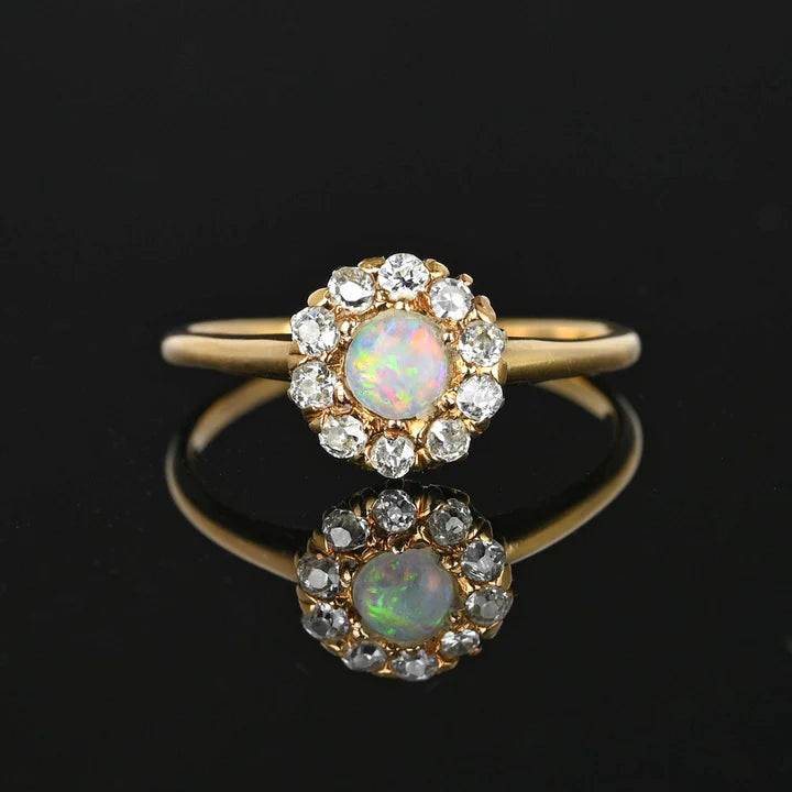 Ethiopian Opal Round Cut Halo Vintage Engagement Rings For Women - 14k Gold Vermeil Rings