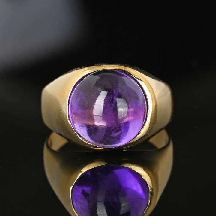 Natural Bezel Set Round Cut Amethyst Vintage Cocktail Rings For Women - 14k Gold Vermeil Rings