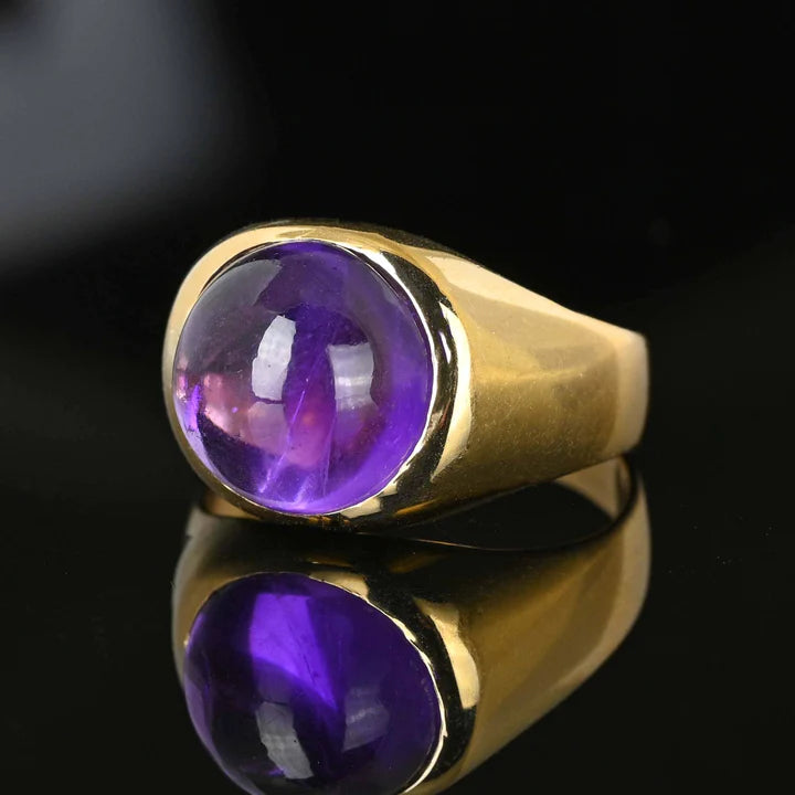 Natural Bezel Set Round Cut Amethyst Vintage Cocktail Rings For Women - 14k Gold Vermeil Rings