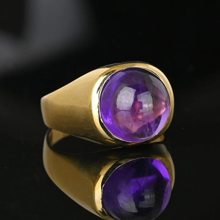 Natural Bezel Set Round Cut Amethyst Vintage Cocktail Rings For Women - 14k Gold Vermeil Rings