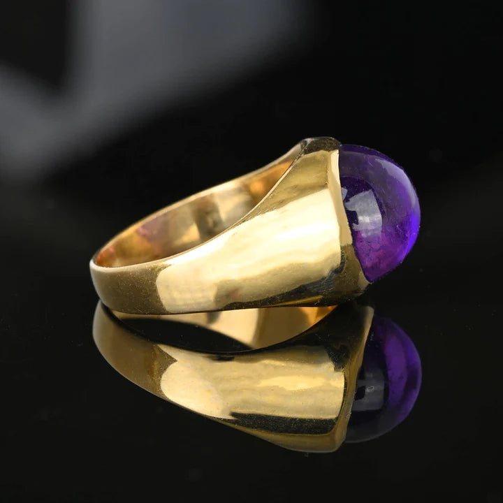 Natural Bezel Set Round Cut Amethyst Vintage Cocktail Rings For Women - 14k Gold Vermeil Rings