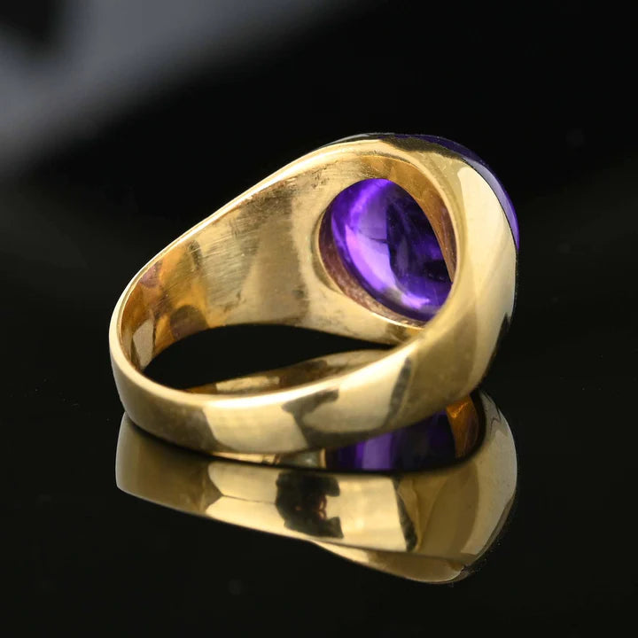 Natural Bezel Set Round Cut Amethyst Vintage Cocktail Rings For Women - 14k Gold Vermeil Rings