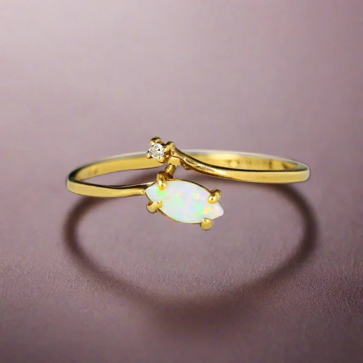 Ethiopian Opal Marquise Cut Bypass Engagement Ring - 14k Gold Vermeil Rings