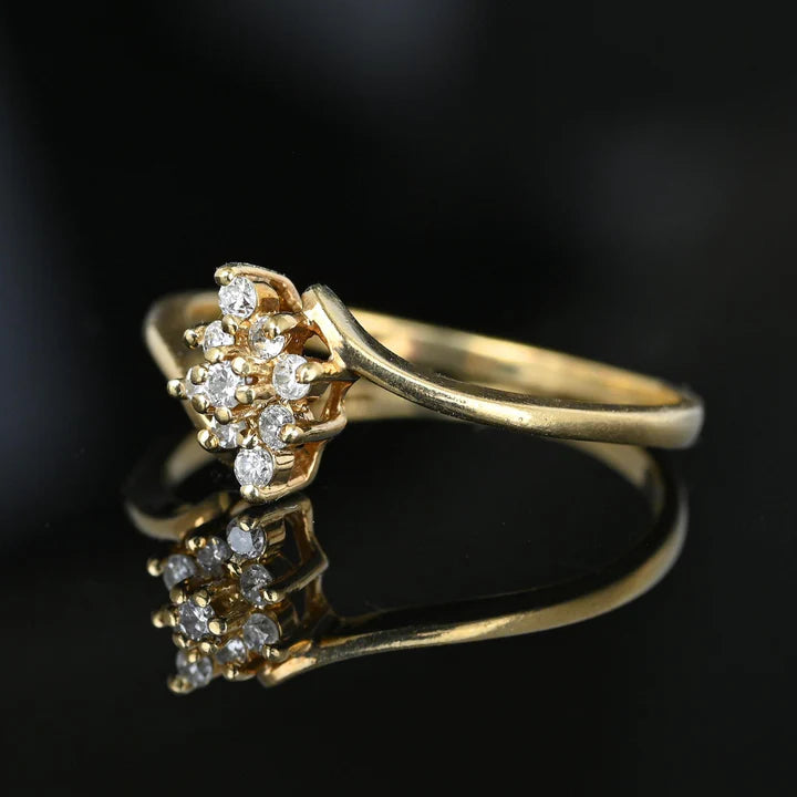 Vintage Cubic Zirconia Cluster Bypass Engagement Rings - 14k Gold Vermeil Ring