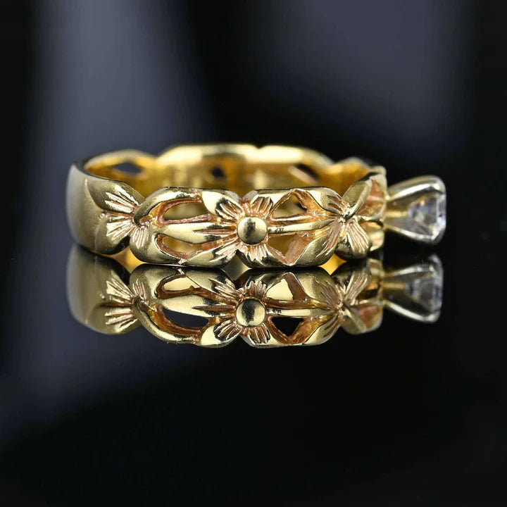 Vintage Floral Textured Engagement Band 14k Gold Vermeil  Rings