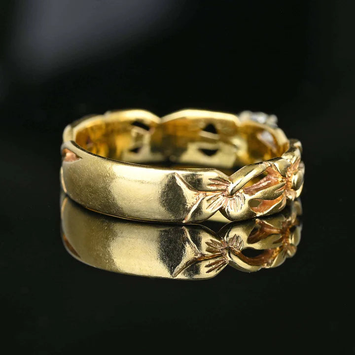 Vintage Floral Textured Engagement Band 14k Gold Vermeil  Rings