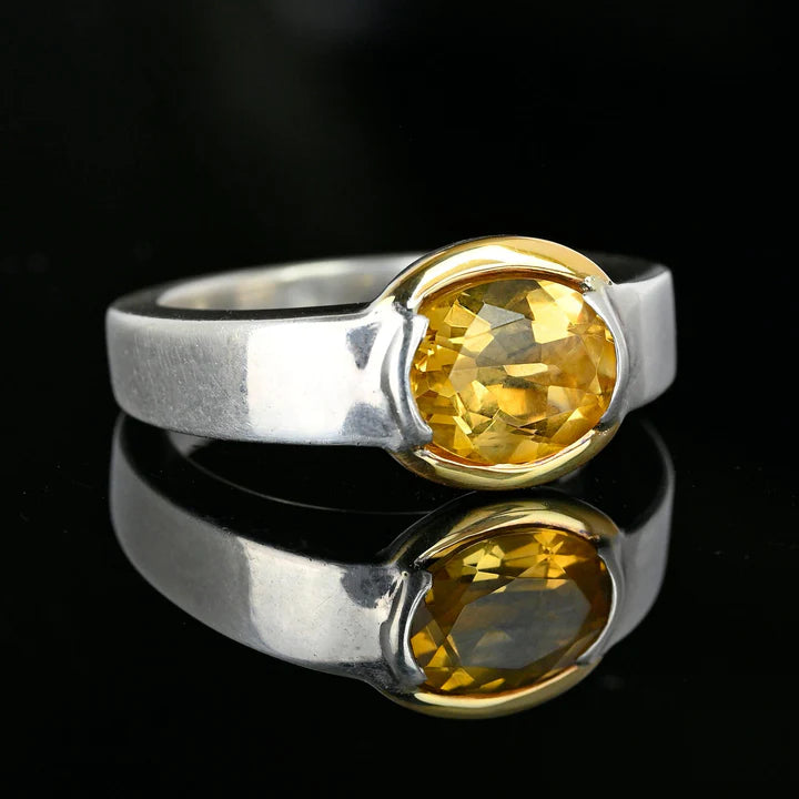 Natural Oval Cut East West Set Citrine Ring - 925 Sterling Silver Ring