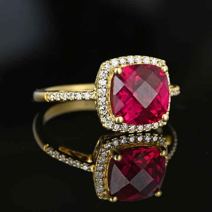 Vintage Cushion Cut Ruby Cluster Engagement Gold Vermeil Ring