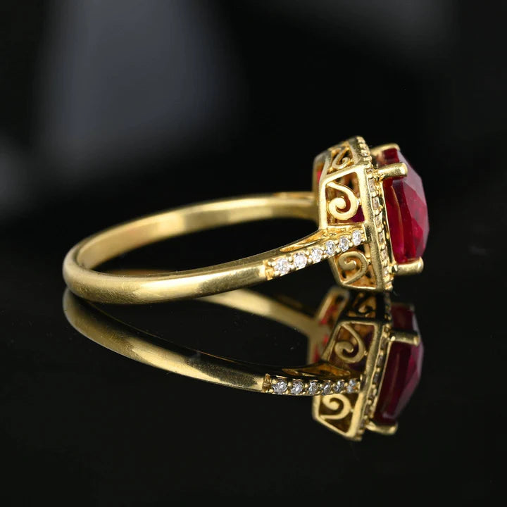 Vintage Cushion Cut Ruby Cluster Engagement Gold Vermeil Ring