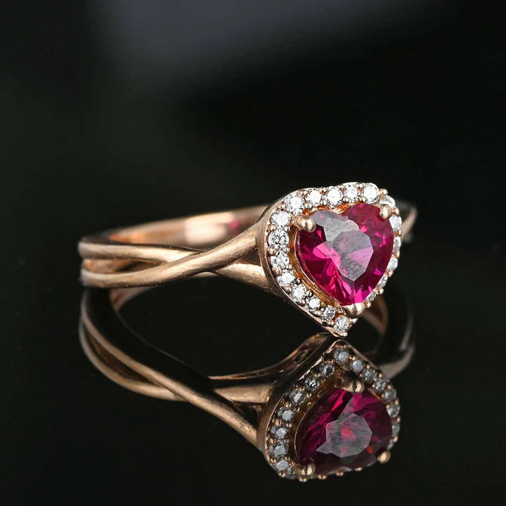 Vintage Heart Cut Ruby Halo Engagement 14k Rose Gold Vermeil