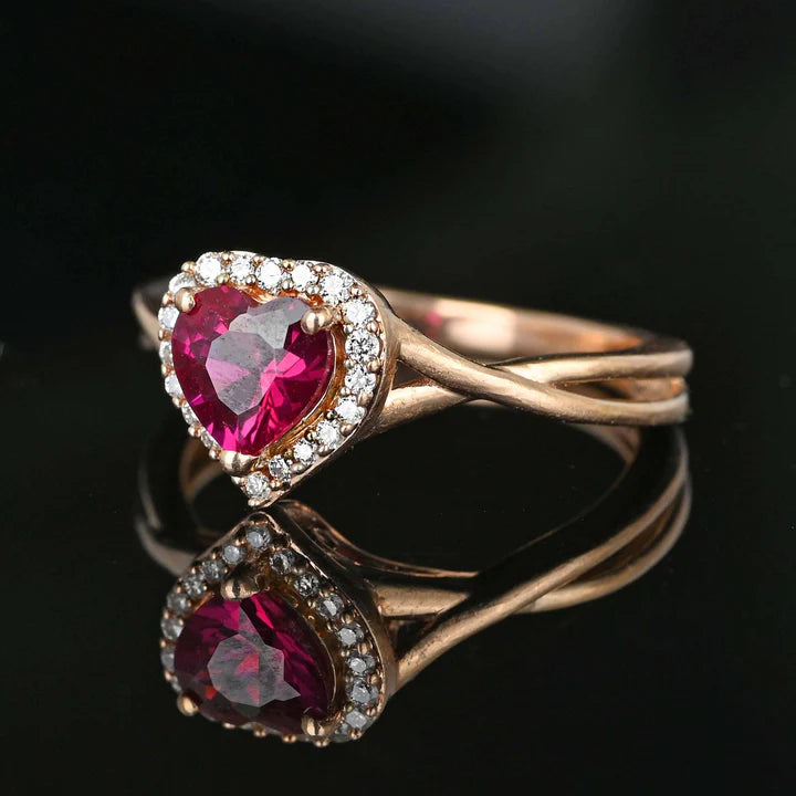 Vintage Heart Cut Ruby Halo Engagement 14k Rose Gold Vermeil