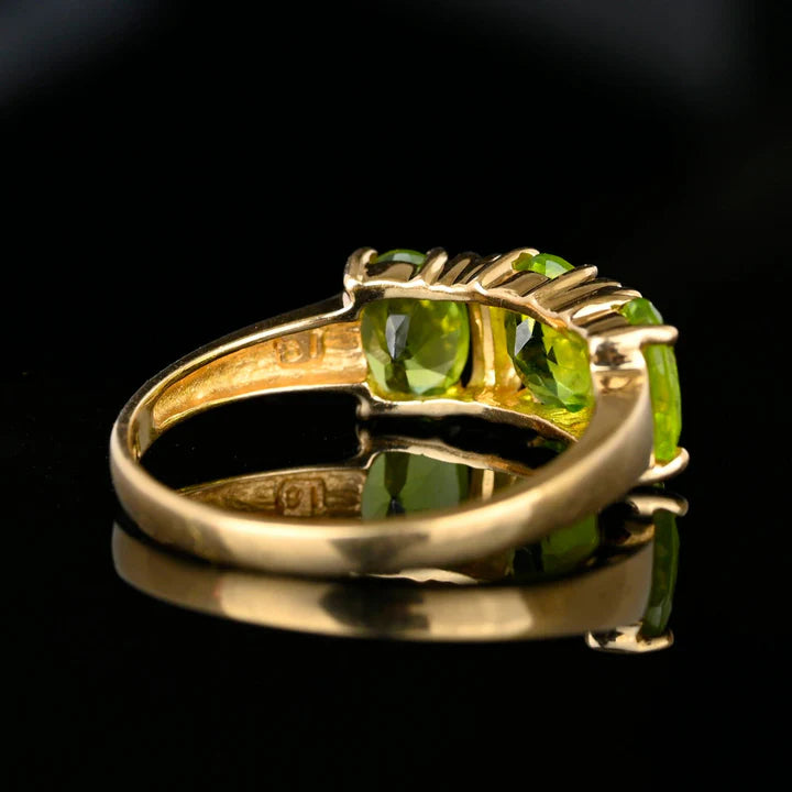 Peridot Oval Cut Three Stone Vintage Engagement RIng - 14k Gold Vermeil Ring