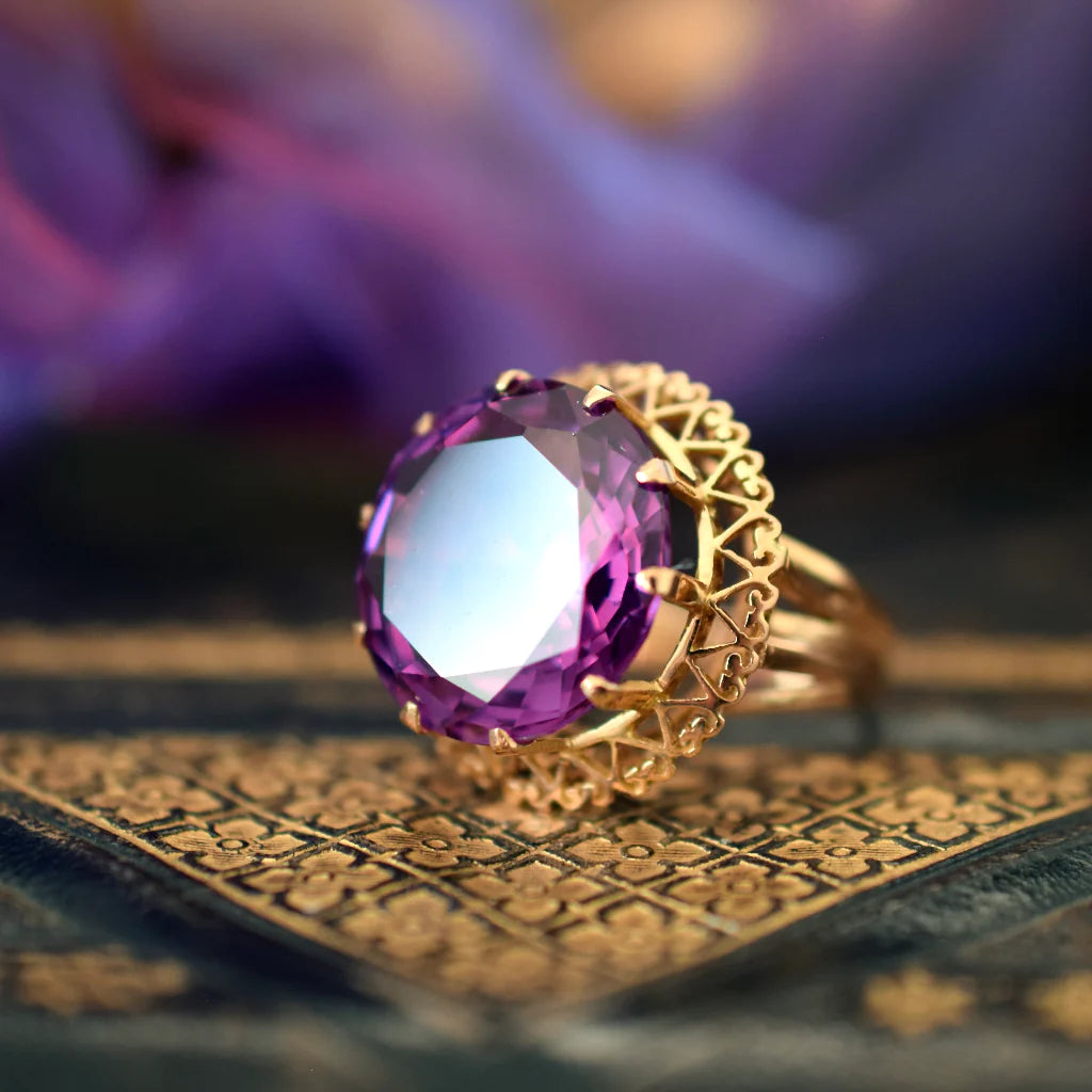 Bague vintage en filigrane d’améthyste - Bagues Vermeil en or 14 carats