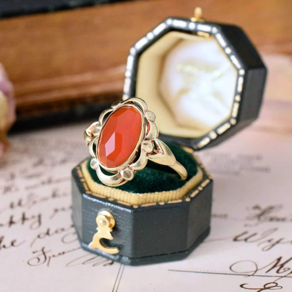 Bague vintage Carnelian Solitaire - Bague Vermeil en or 14 carats