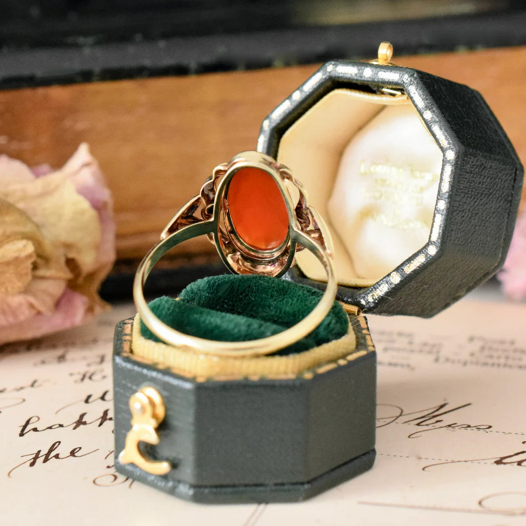 Natural Elongated Oval Cut Carnelian Bezel Set Vintage Rings For Women - 14k Gold Vermeil Rings