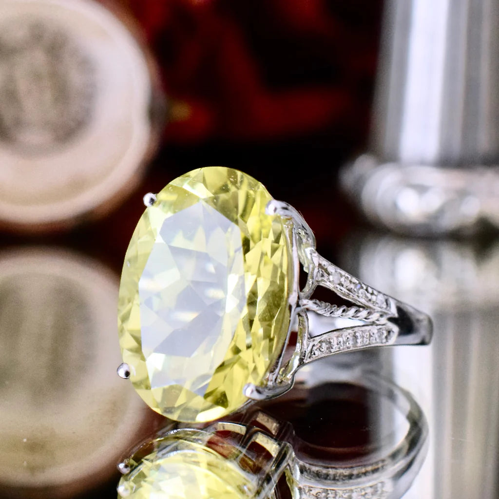 Natural Oval Cut Lemon Quartz Solitaire Vintage Promise Rings For Women - 925 Sterling Silver Ring