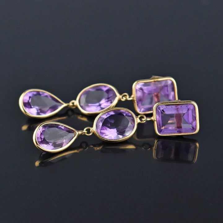 Natural Amethyst Vintage Dangle 14k Gold Vermeil Earrings