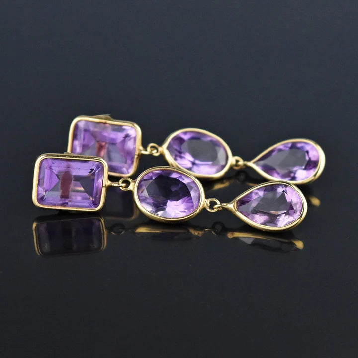 Natural Amethyst Vintage Dangle 14k Gold Vermeil Earrings