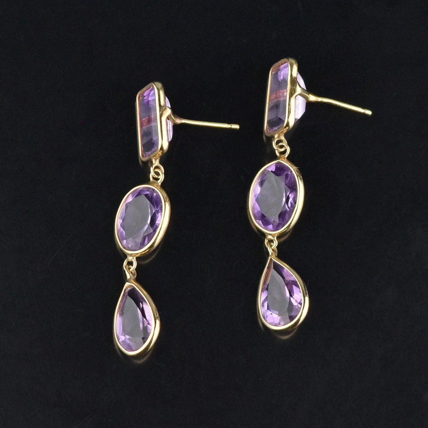 Natural Amethyst Vintage Dangle 14k Gold Vermeil Earrings