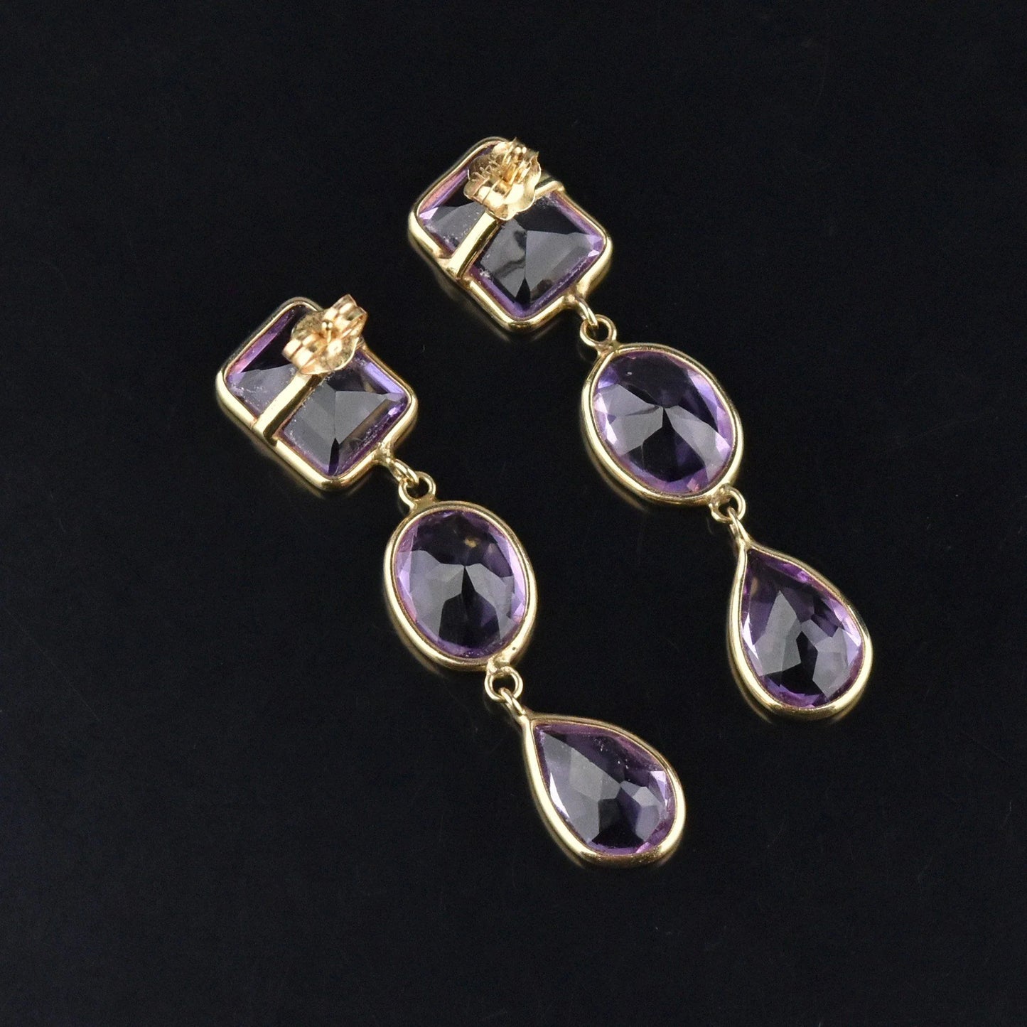 Natural Amethyst Vintage Dangle 14k Gold Vermeil Earrings