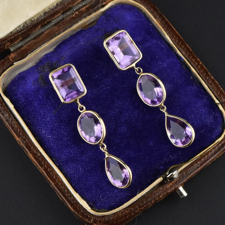 Natural Amethyst Vintage Dangle 14k Gold Vermeil Earrings