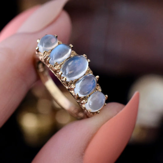 Rainbow Moonstone Half Eternity Vintage Rings