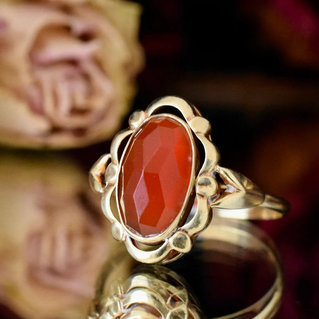 Bague vintage Carnelian Solitaire - Bague Vermeil en or 14 carats