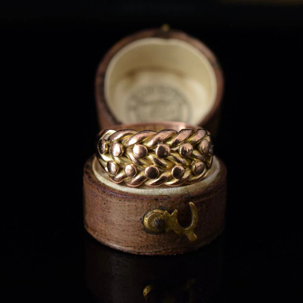 Antique Rope Textured Edwardian Keeper Band Rings - 14k Rose Gold Vermeil Rings