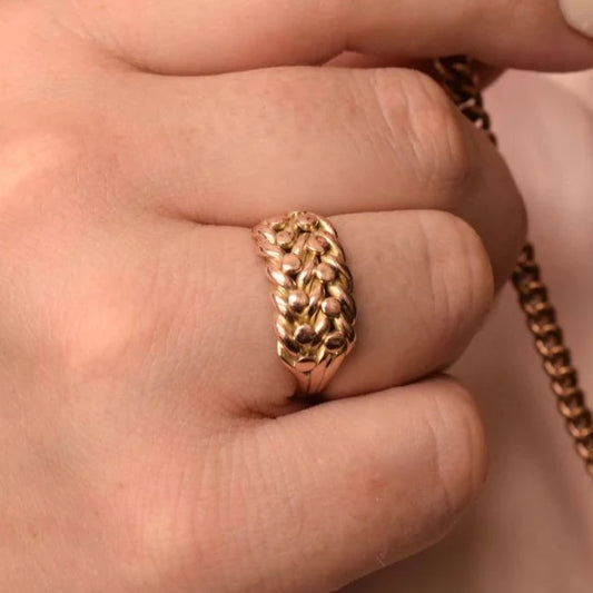 Antique Rope Textured Edwardian Keeper Band Rings - 14k Rose Gold Vermeil Rings