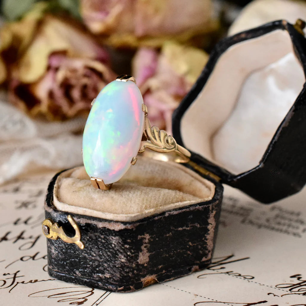 Natural Oval Cut Lab Ethiopian Opal Vintage Statement Rings For Women - 14k Gold Vermeil Rings