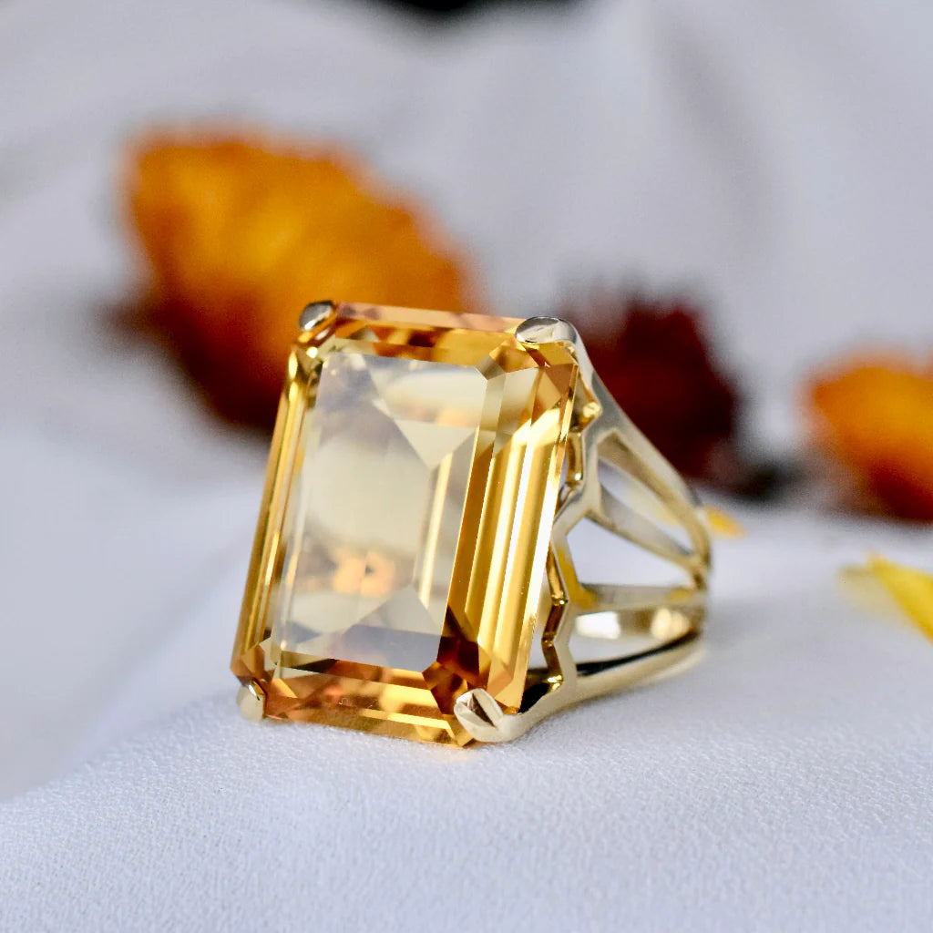 Vintage Smaragdschliff Citrin Ring – 14k Gold Vermeil Ringe – Cocktailringe