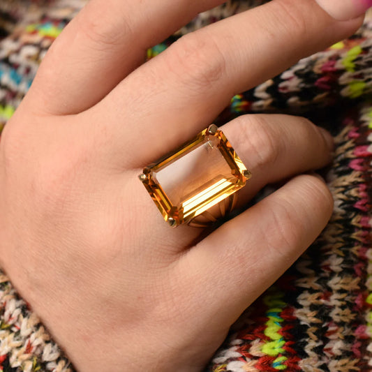 Vintage Smaragdschliff Citrin Ring – 14k Gold Vermeil Ringe – Cocktailringe