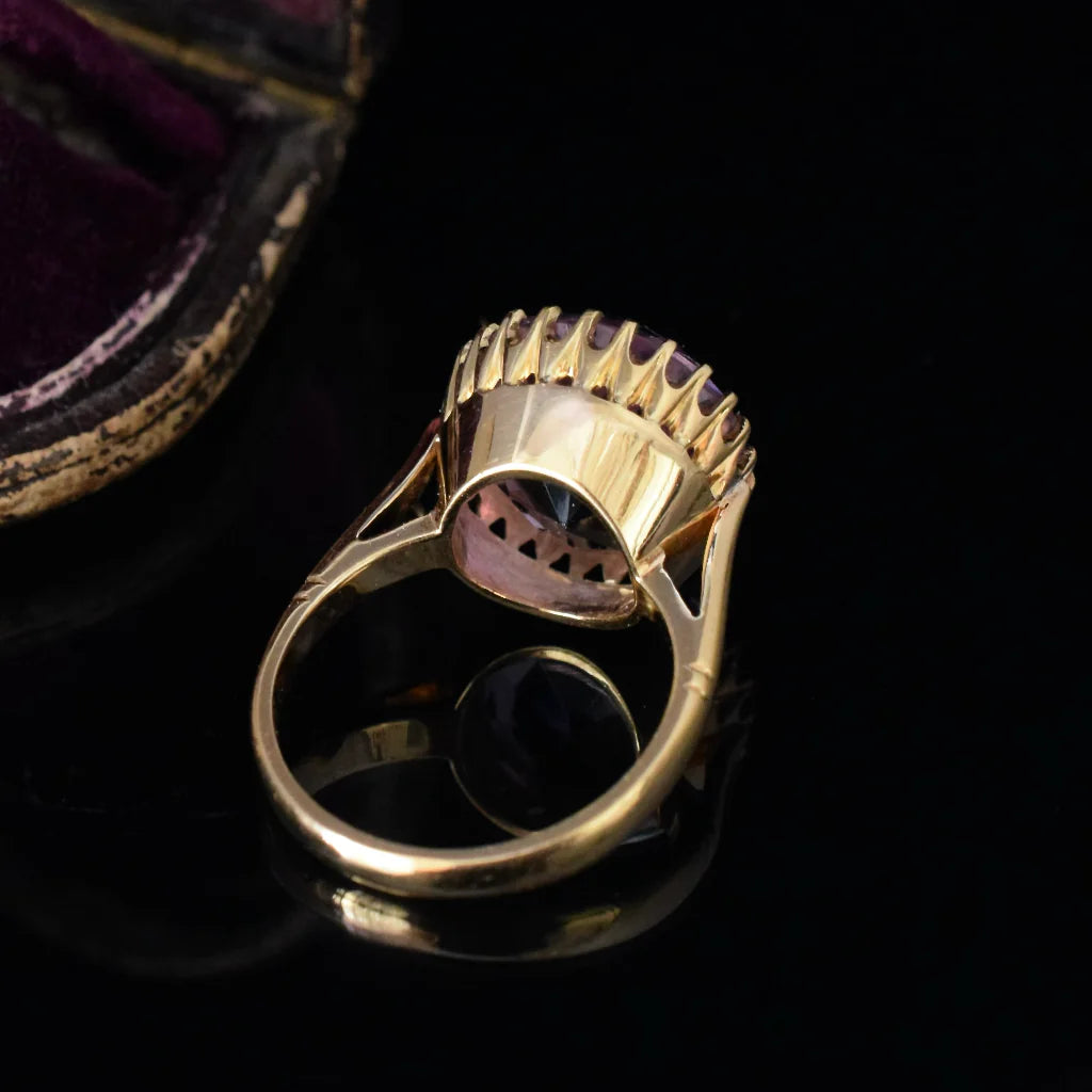 Natürlicher Amethyst-Solitärring im Rundschliff – 14-karätiger Gold-Vermeil-Ring – Amethyst-Cocktailring