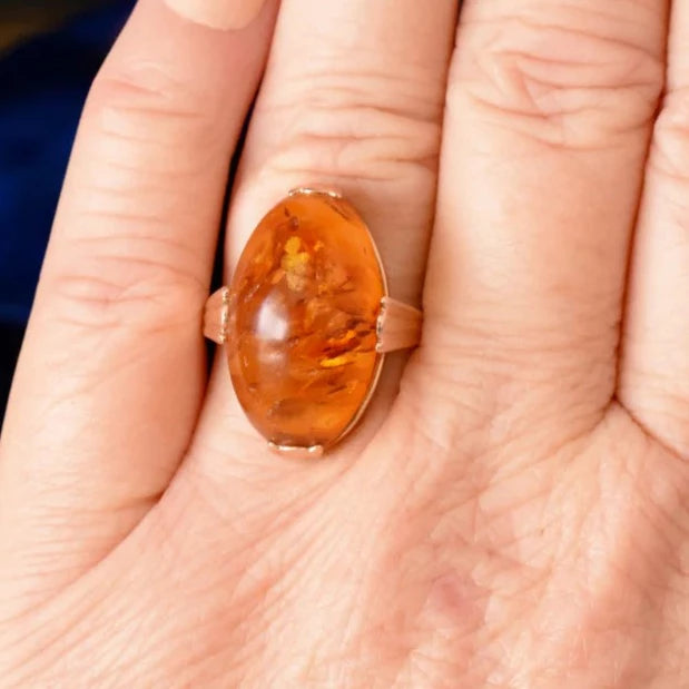 Natural Oval Cut Amber Solitaire Vintage Ring 