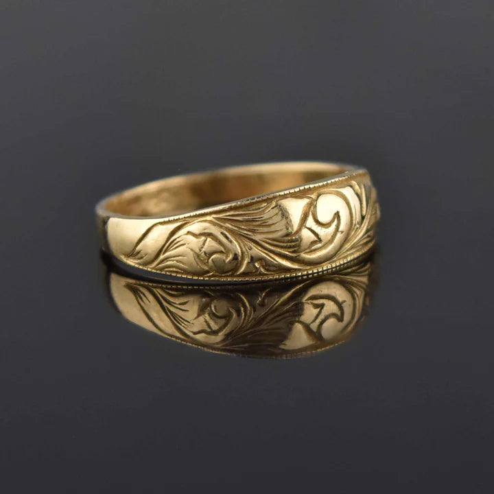 Antique Art Nouveau 14K Gold Vermeil Wedding Band Ring