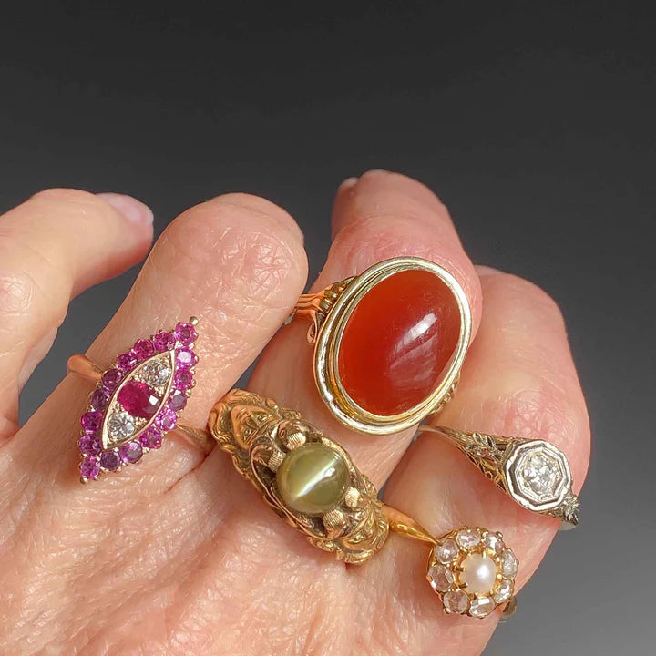 Natural Oval Cut Carnelian Cocktail Vintage 14k Gold Vermeil RIngs