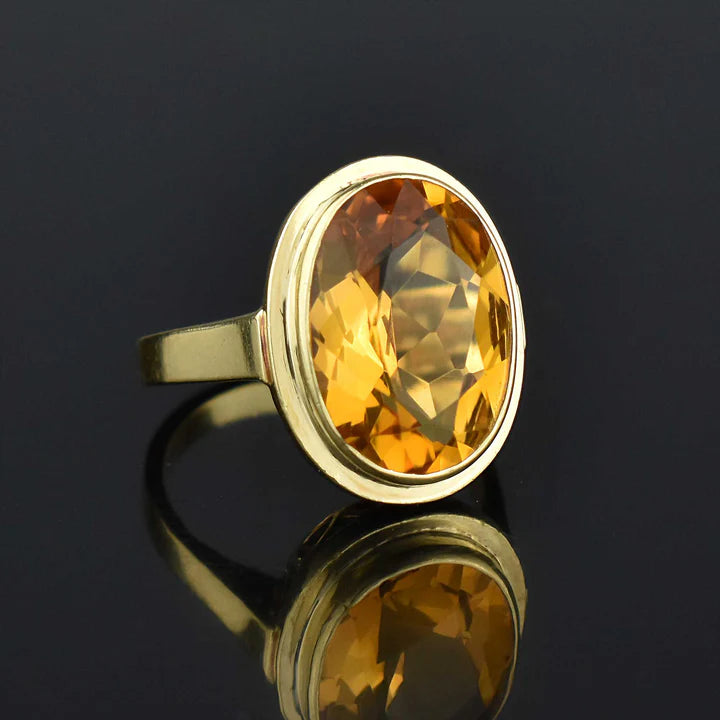 Natural Oval Cut Citrine Solitaire 14k Gold Vermeil Cocktail Rings