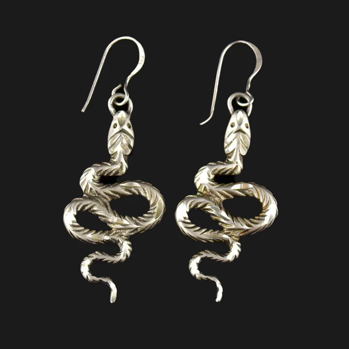 Vintage Engraved Snake 925 Sterling Silver MInimalist Earrings